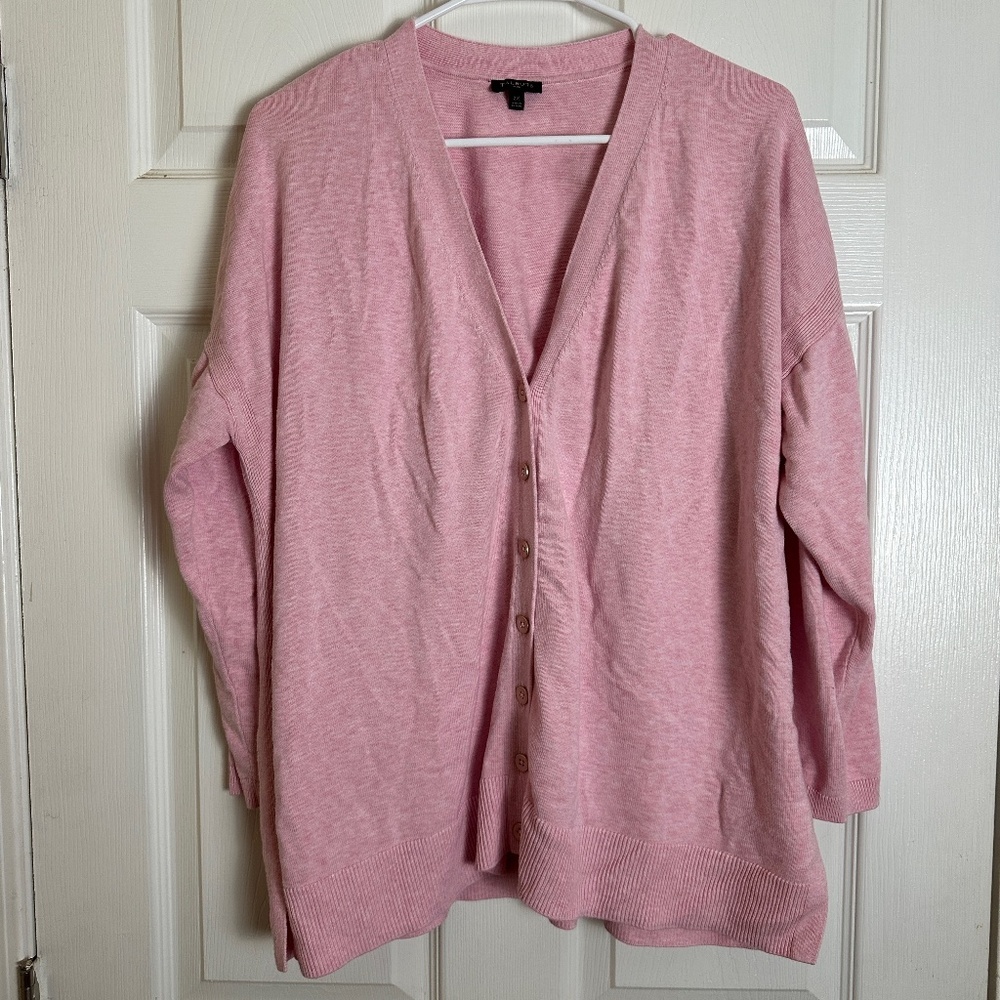 ! Talbots Pink Cotton Blend Valentine's Day Preppy Minimalist Cardigan Women 2X